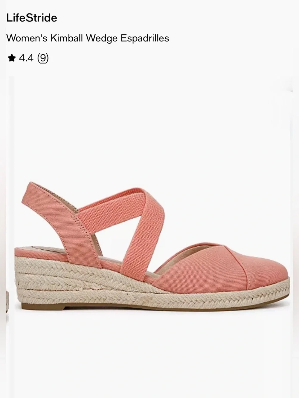 NWOT LifeStride Women's Kimball Wedge Espadrilles Coral Pink
